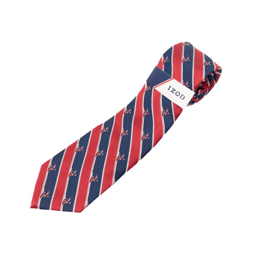 New Izod Red & Blue Striped Silk Santa Skiing Christmas Neck Tie Necktie